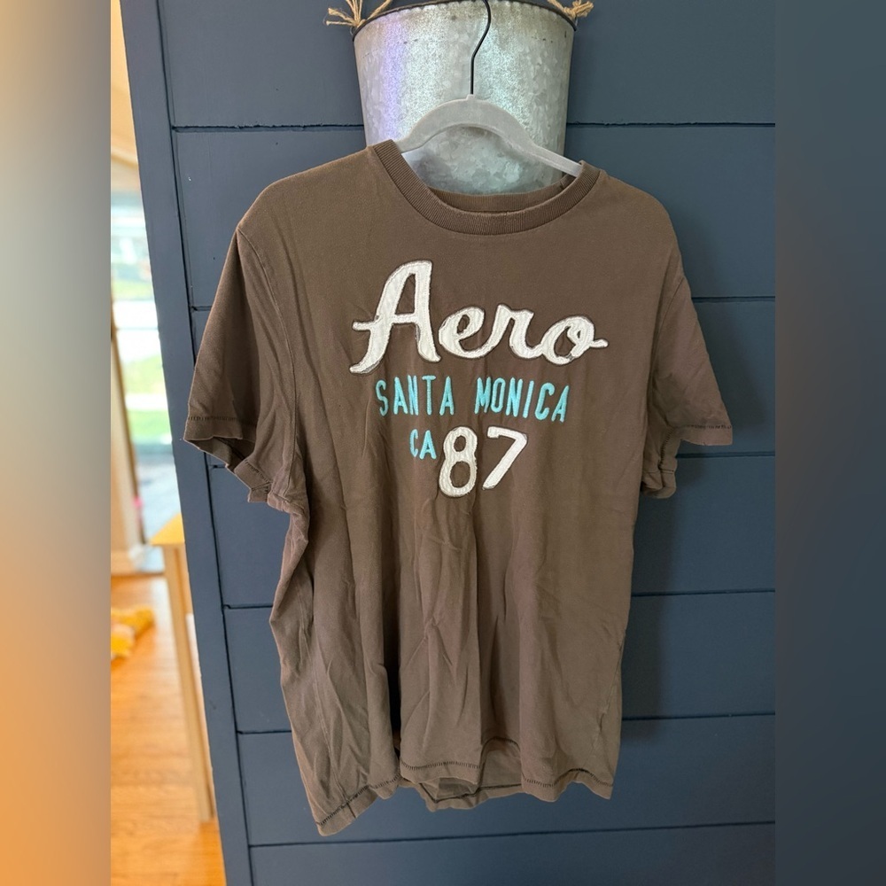Vintage Y2K Aeropostale T-Shirt Men's Size xxl Brown Stitched Textured graphic